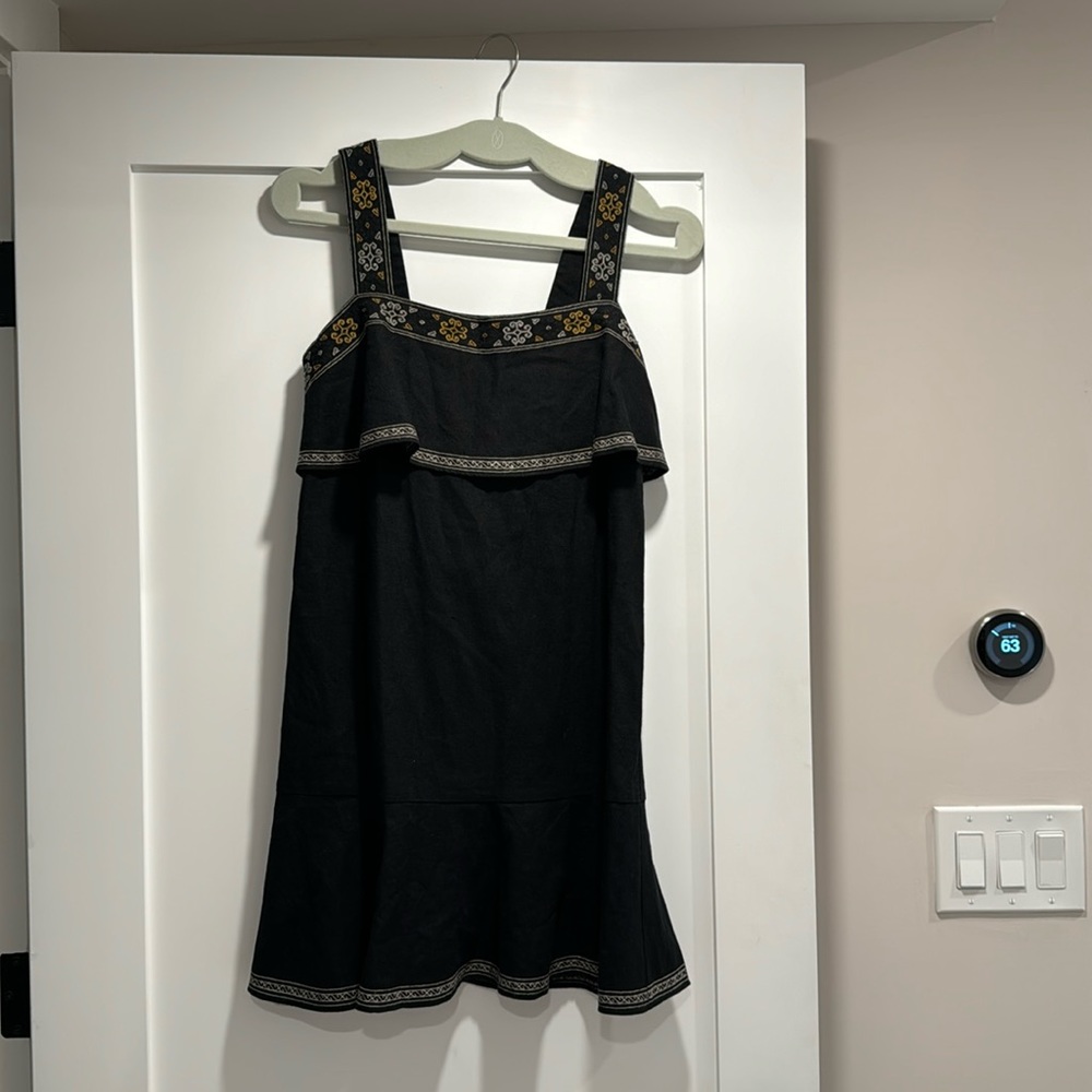 Black linen dress with embroidery